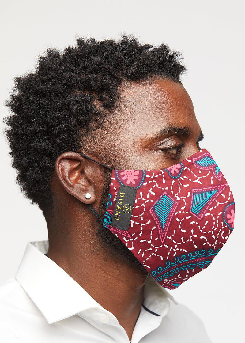 Dabo African Print 2 Layer Reusable Face Mask (Pink Teal Ditsy)-Clearance