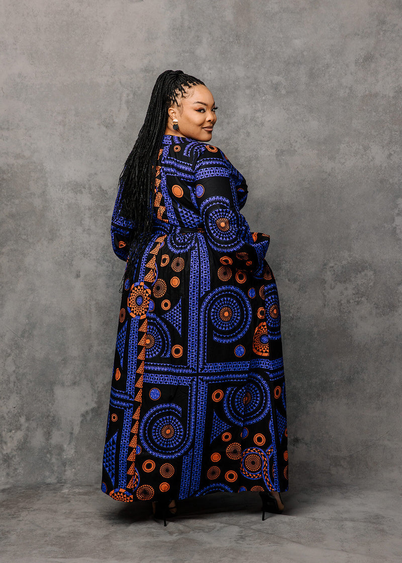 Rehema Women's African Print Faux Wrap Maxi Dress (Purple Mandala)