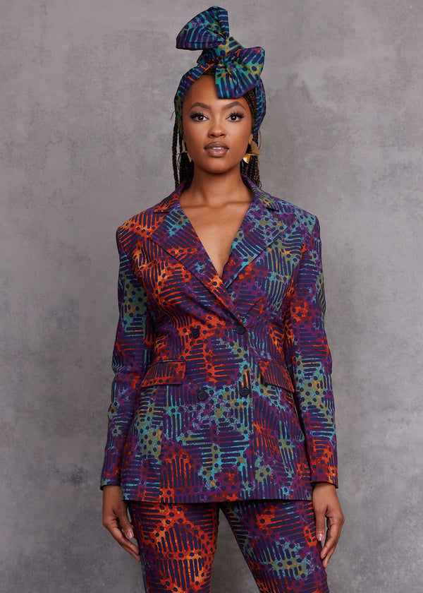 Uyai Women's African Print Stretch Blazer (Jade Amber Adire)