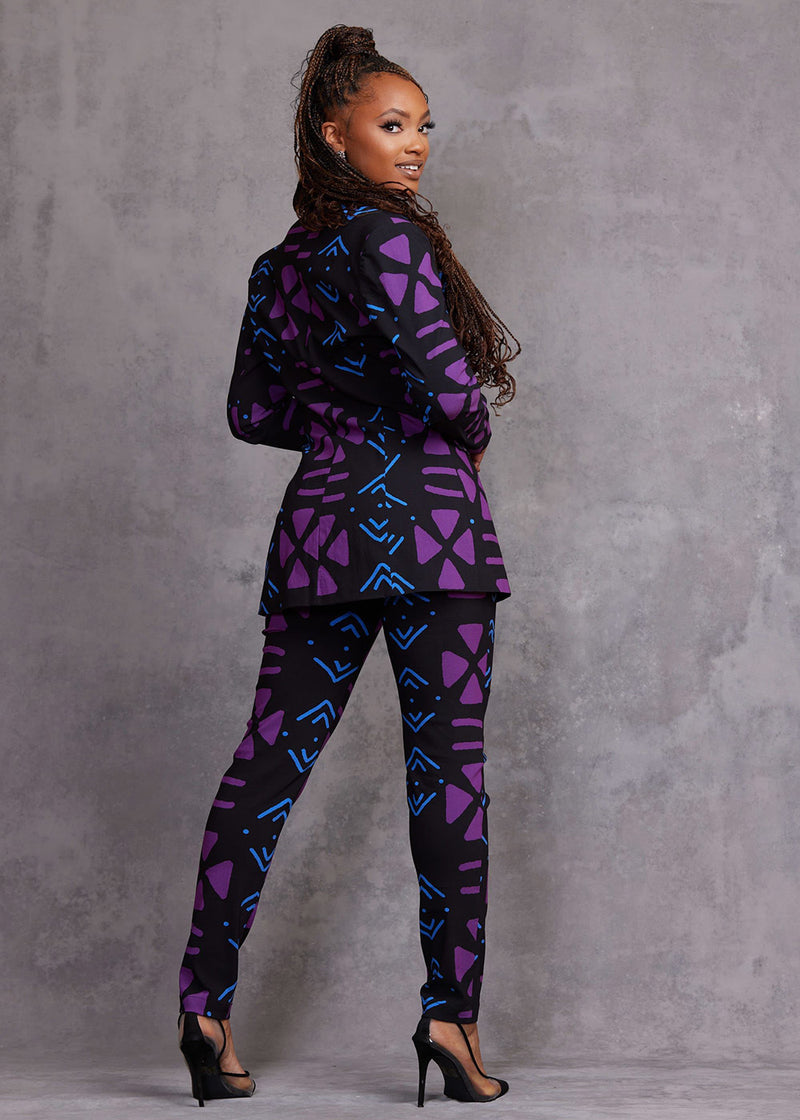 Uyai Women's African Print Stretch Blazer (Black Purple Mudcloth) – D'IYANU