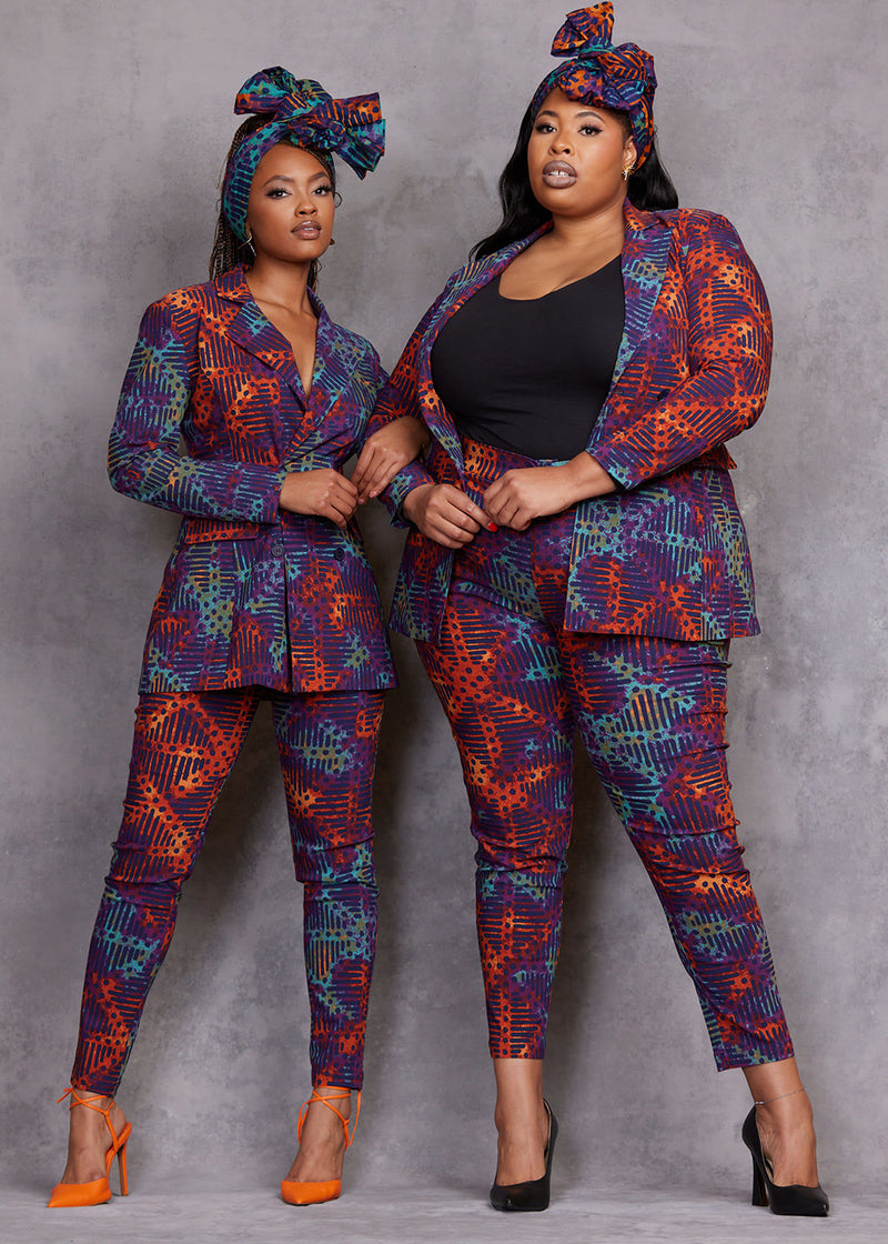 Uyai Women's African Print Stretch Blazer (Jade Amber Adire)