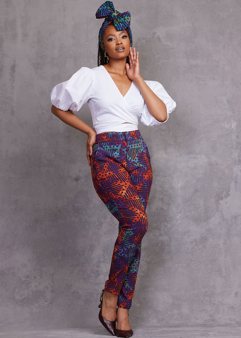 Talia Women's African Print Stretch Pants (Jade Amber Adire) – D'IYANU