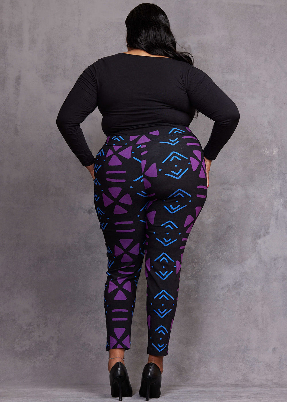 Talia Women's African Print Stretch Pants (Black Purple Mudcloth) – D'IYANU
