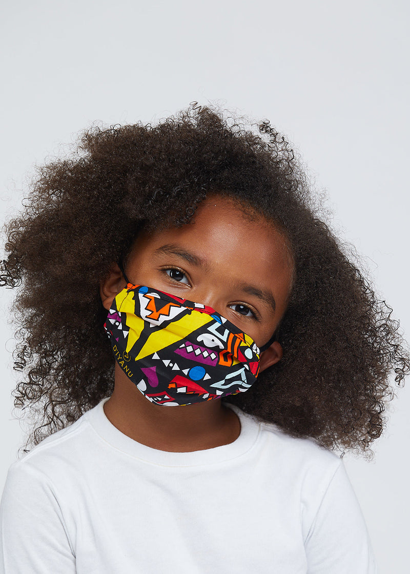 Uzo African Print 2 Layer Reusable Face Mask (Yellow Purple Tribal)-Clearance