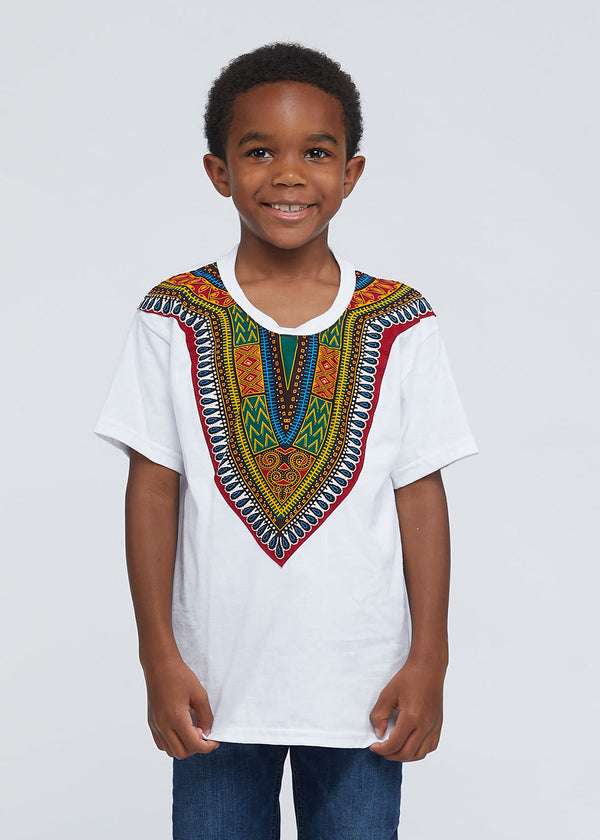 Kid's African Print Dashiki T-Shirt (White) - Clearance