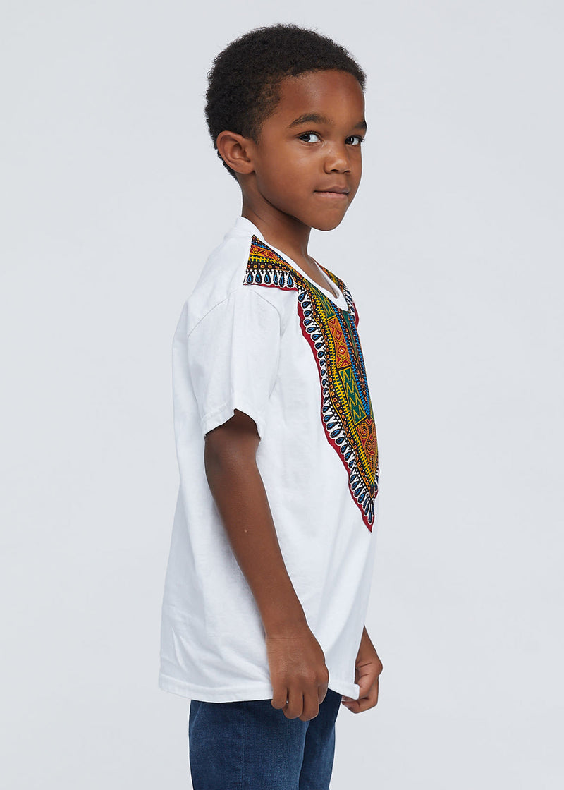 Kid's African Print Dashiki T-Shirt (White) - Clearance