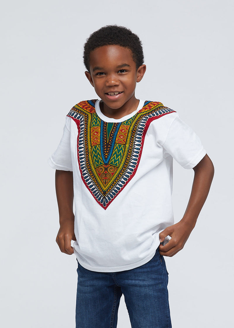 Kid's African Print Dashiki T-Shirt (White) - Clearance