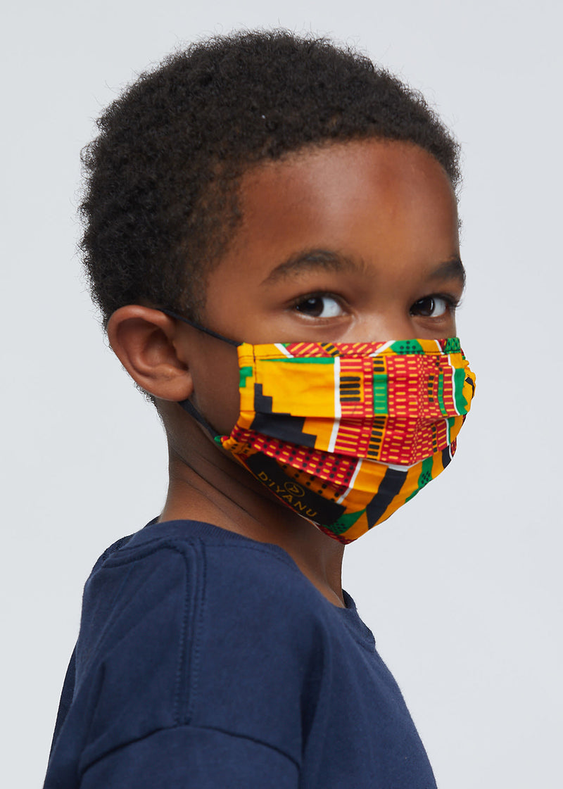Uzo African Print 2 Layer Reusable Face Mask (Yellow Green Kente)-Clearance