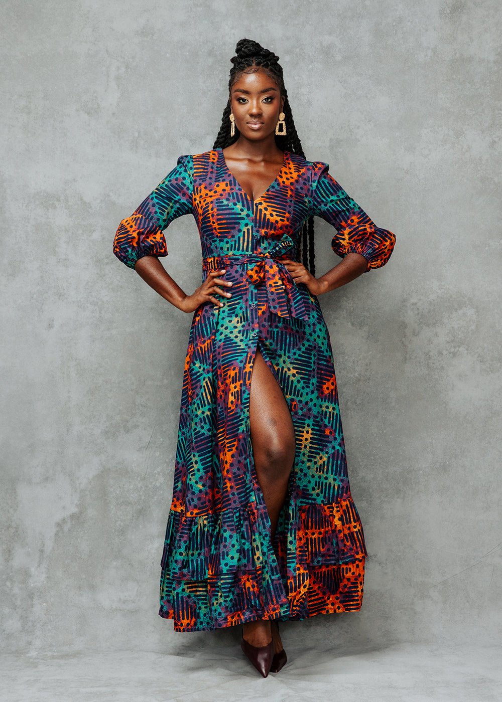 Zendaya Women's African Print Maxi Dress (Jade Amber Adire)